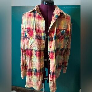 Fantastic Fawn Colorful Plaid Distresses Flannel Button Down Shirt